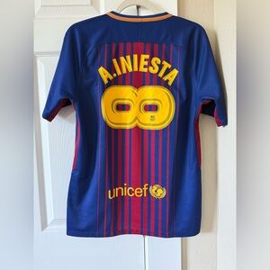 Mens Barcelona Iniesta soccer jersey. Blue and red. Size small.